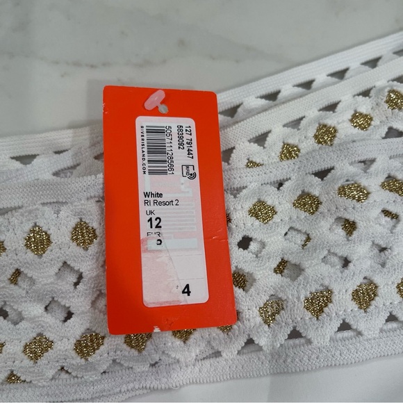 NWT RU Resort White Cut Out Bikini Bottom with Gold Accents - Picture 4 of 15